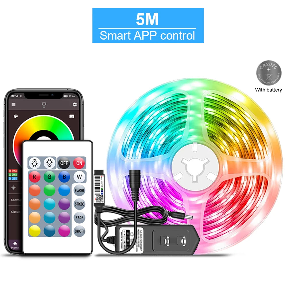 Led Lights for Bedroom 5050 RGB Strip Music Sync Color Changing With Remote and App Control Strips Room Home TV Party Decoration Shopifynow