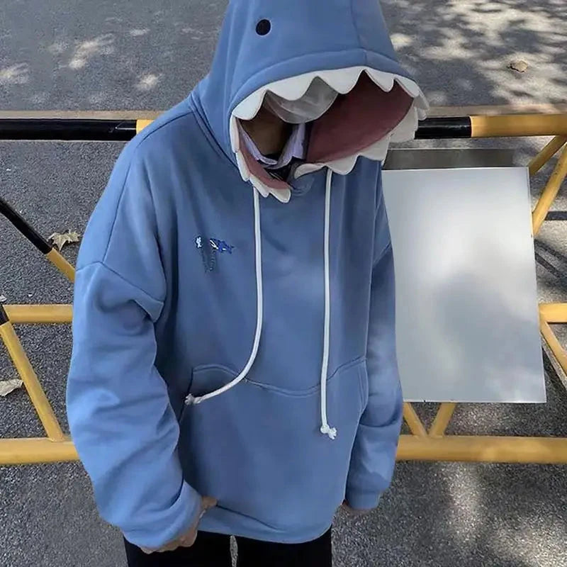 Shark Sweatshirt Women's Blue Hoodies Long Sleeve Shark Shape Couple Pullover Animal Hooded Cartoon Sweatshirt For Men Women Shopifynow