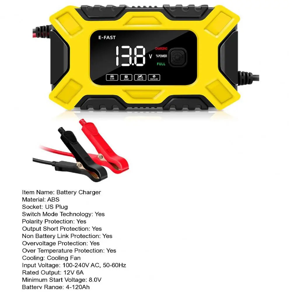 Car Battery Charger 12V Intelligent Pulse Repair LCD Display Car Battery Motorcycle Battery Charging Battery Repair Charger