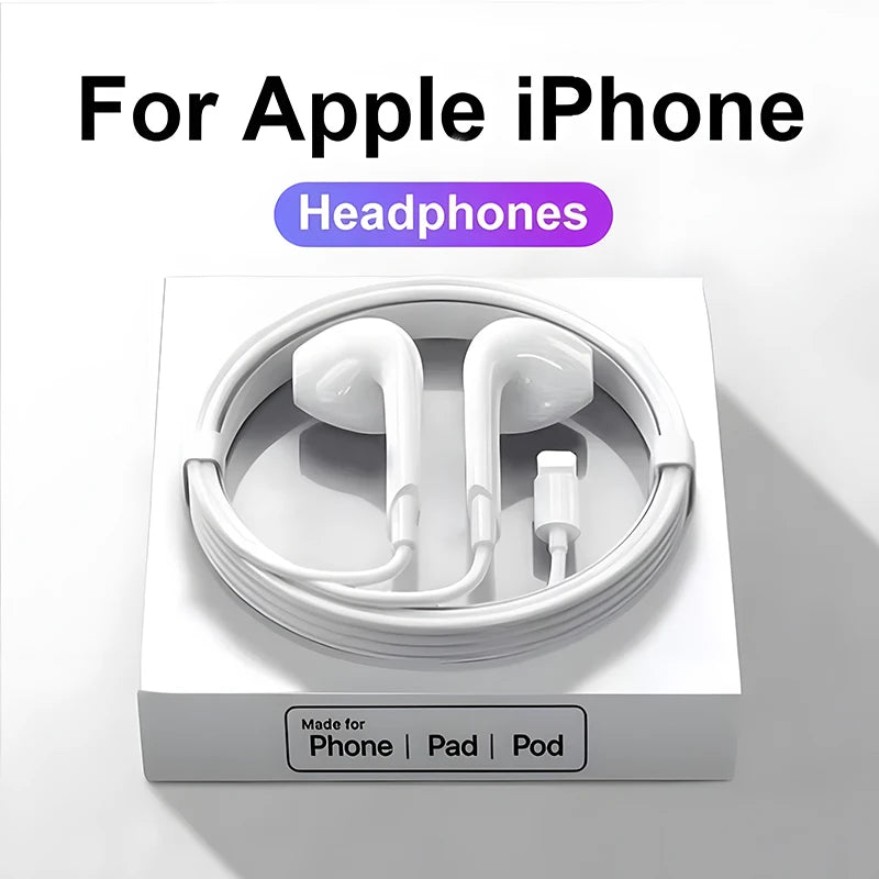 Original Headphones For Apple iPhone 14 13 12 11 Pro Max Wired Earphones X XS XR 7 8 6 Lightning Bluetooth Earplugs Accessories Shopifynow