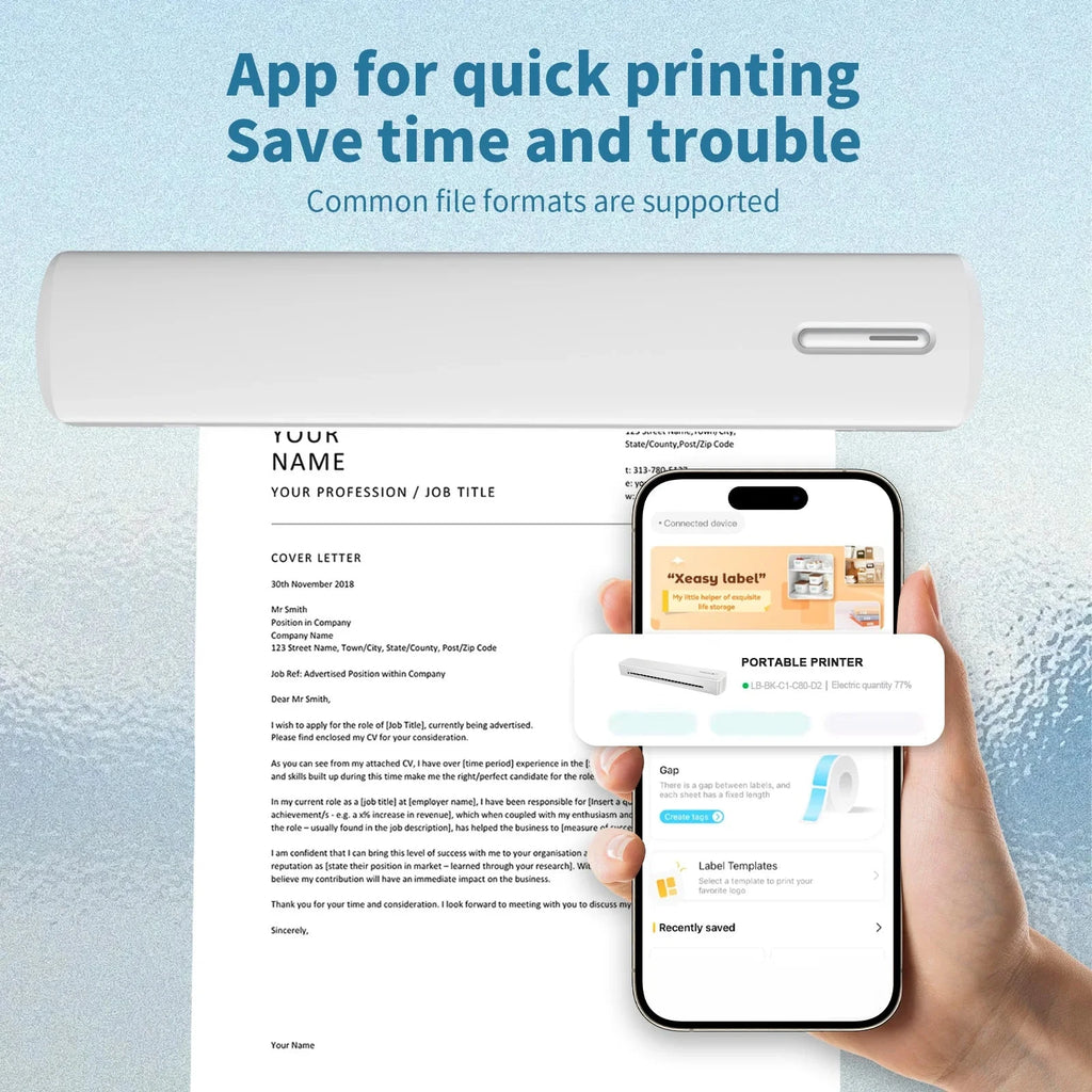 Portable Printer Wireless Inkless Thermal A4 C80 300DPI US-letter Mobile Printer Support Android iOS for Travel Work Home Shopifynow