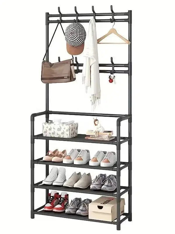 A clothes hanger and shoe rack at the entrance, used for storing shoes, clothes, jackets, hats, bags, umbrellas in the hallway Shopifynow