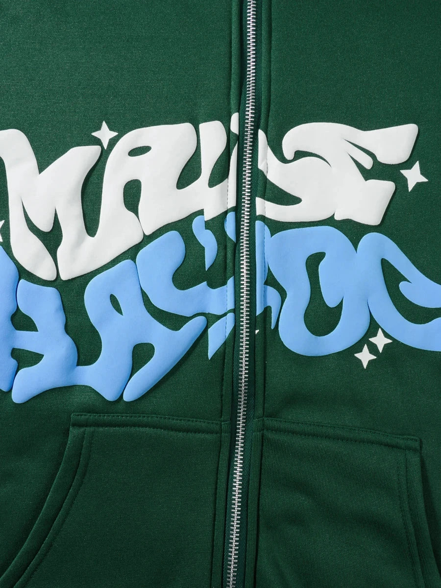 Men Women Hoodie Long Sleeve Letters Print Zipper Closure Sweatshirt Jacket with Pockets Shopifynow