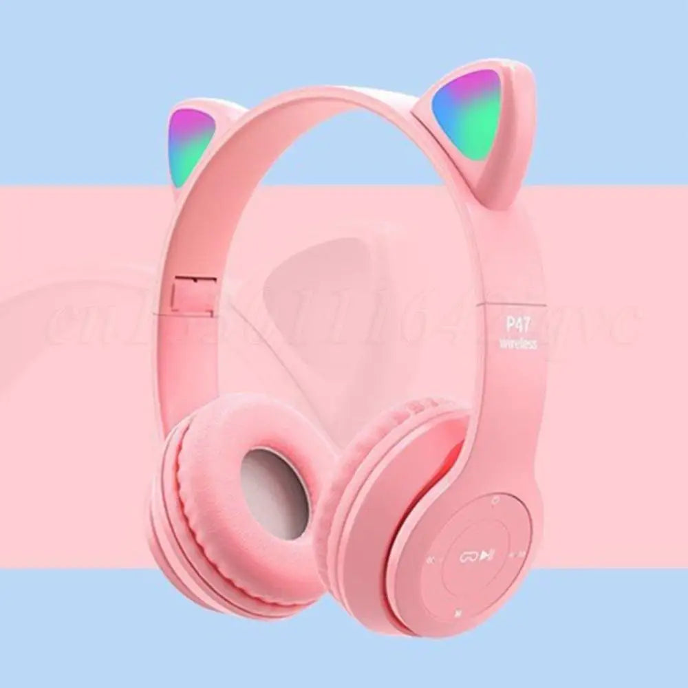 Wireless Headphones Cat Ear Gaming Headset Glow Light Bluetooth-Compatible Helmets Cute Over-Ear Headsets for Kids and Adult Shopifynow
