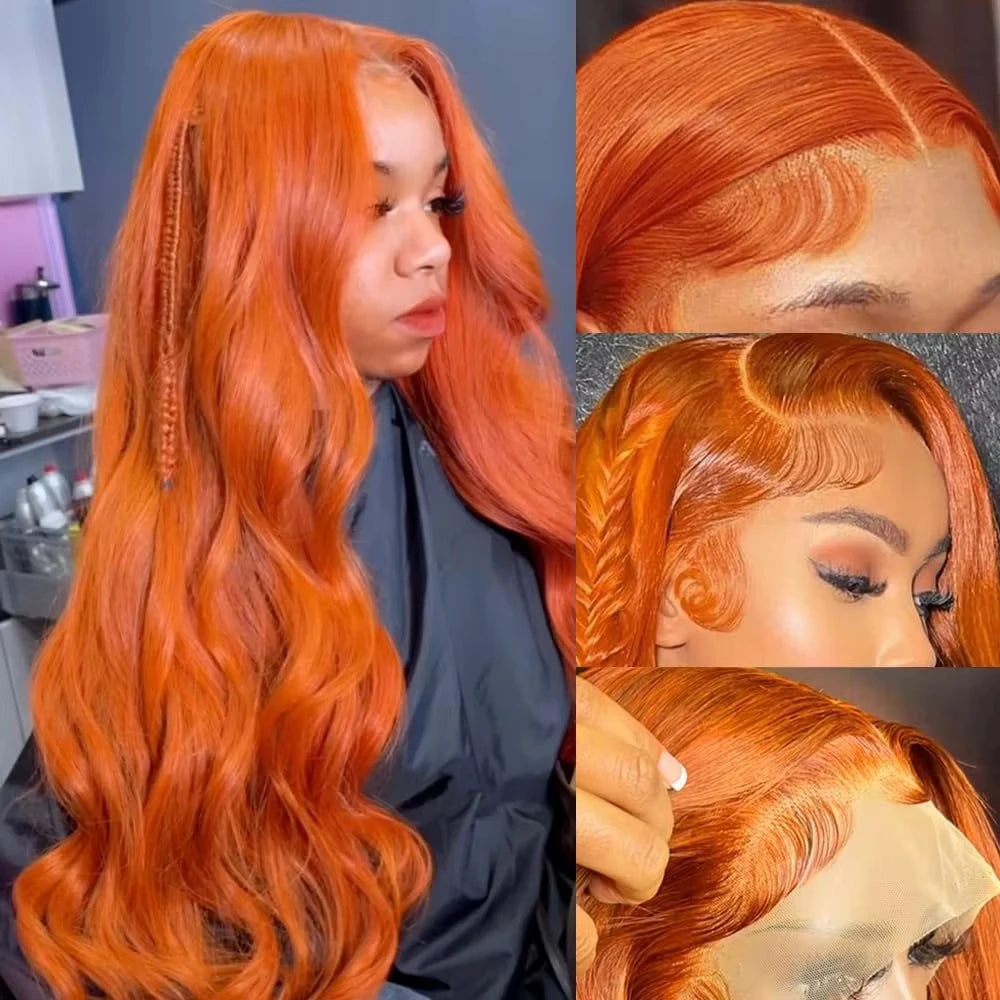Ginger Orange 13x6 HD Lace Front Wigs Human Hair Wig Body Wave 13x4 Lace Frontal Wigs Colored Transparent Lace Wig For Women Shopifynow