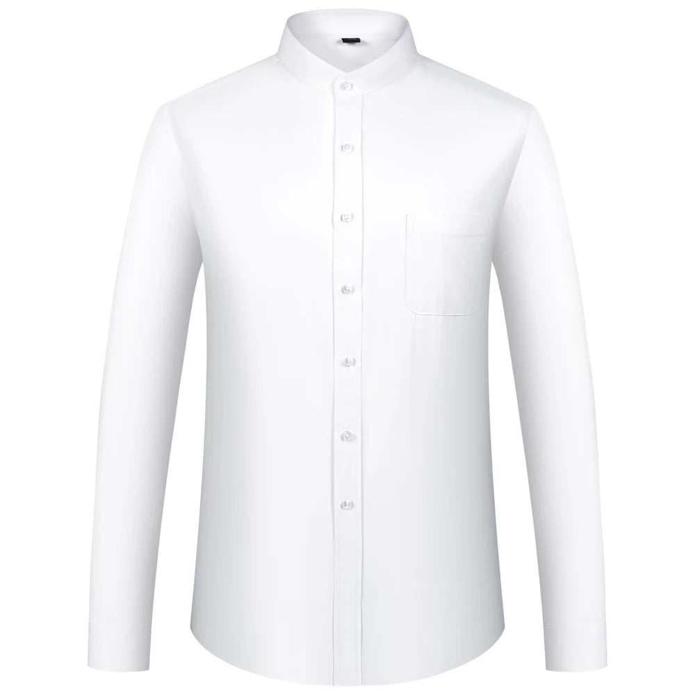 Men's Banded Collar Dress Shirts with Pocket Long Sleeve Mandarin Collar Versatile Shirt Solid Shirt For Business Activities Shopifynow