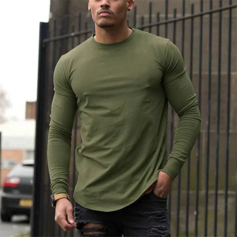 Plain Cotton Breathable Long Sleeve Clothing Gym Fitness Bodybuilding Sport T-shirts Mens Workout Casual Slim Fit Autumn Shirts Shopifynow