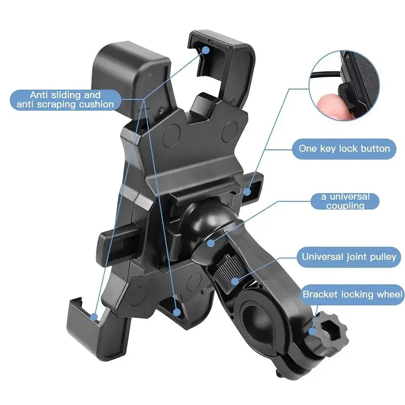 2PCS 360° Rotatable & Adjustable Bike/Motorcycle Phone Mount - Shockproof, Anti-Slip Holder For phone, - Durable Abs Material Shopifynow