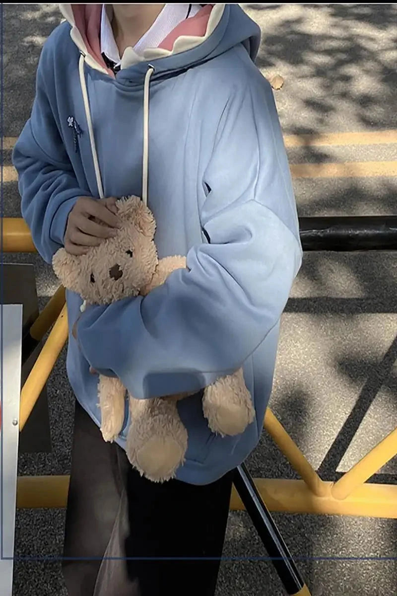 2025 Fall Japanese Kawaii Shark Hoodie - Plush Fleece Oversized Unisex Pullover with Fun Ear Hood Club outfits for women 2025 Shopifynow