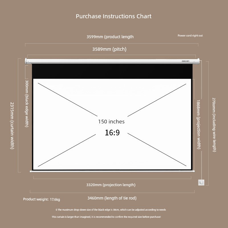 Deli Hanging Projection Screen Curtain Electric Remote Control 100-Inch 4:3 Projection Curtain Office For Home Projector Curtain 120-Inch 16:10 Tripod Screen Wall Screen 84-Inch Shopifynow