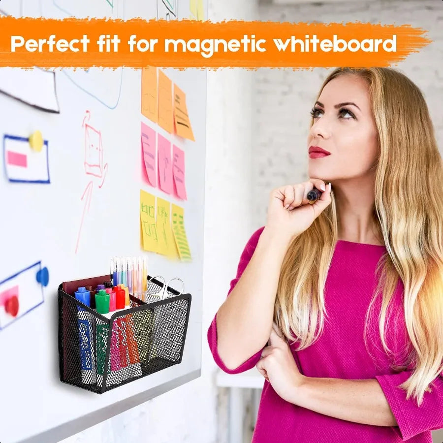 Magnetic Pencil Holder Extra Strong Magnets Mesh Marker Holder Perfect for Whiteboard Refrigerator and Locker Accessories 2 Bas