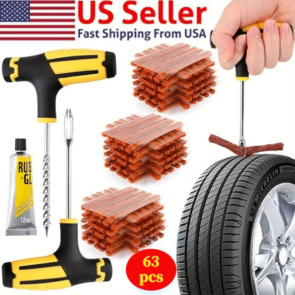 63pcs Tire Repair Kit  DIY Flat Tire Repair Car Truck Motorcycle Home Plug Patch Repair Tools Accessories Gift 5 Fix Strips - Shopifynow