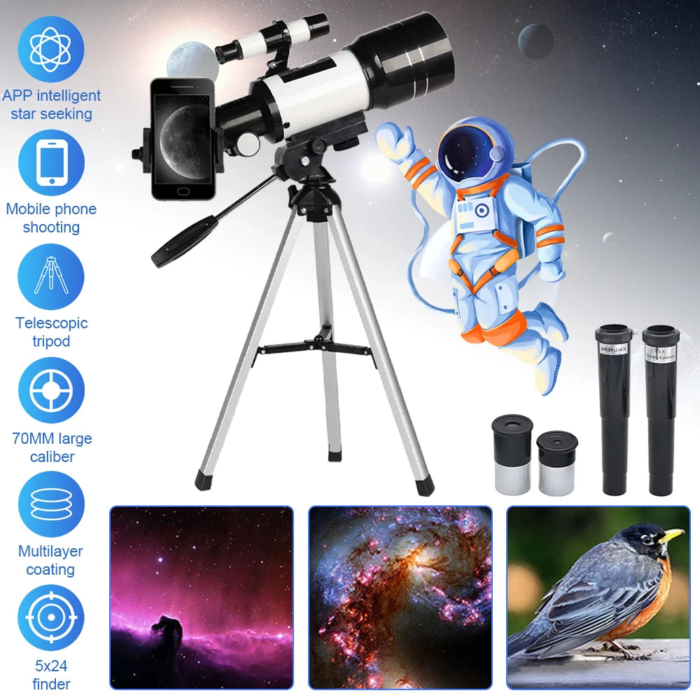 150X Astronomical Telescope , 70mm Aperture Refractor Portable Travel Telescope with Phone Adapter &Wireless Remote Shopifynow