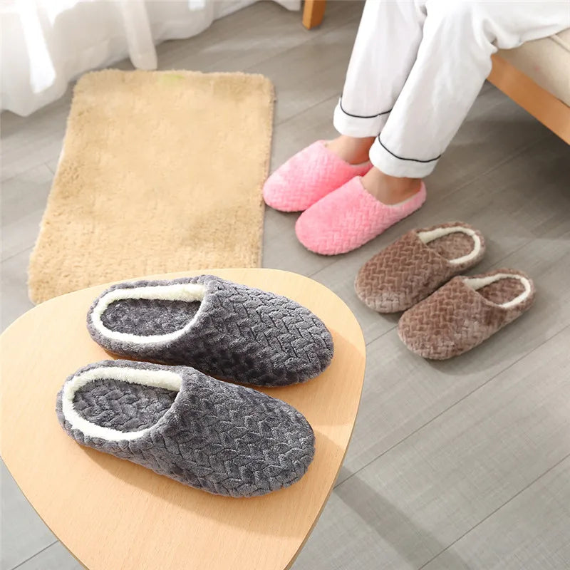 Women Winter Home Fur Slippers Cartoon Cat Non-Slip Soft Warm House Indoor Bedroom Men Couples Boys Girl Memory Foam Floor Shoes