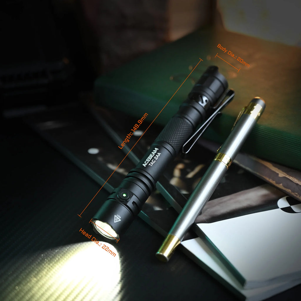 ACEBEAM TAC 2AA LED flashlight 1600 lumen 181 meters portable EDC flashlight USB-C rechargeable battery double buttons torch - Shopifynow