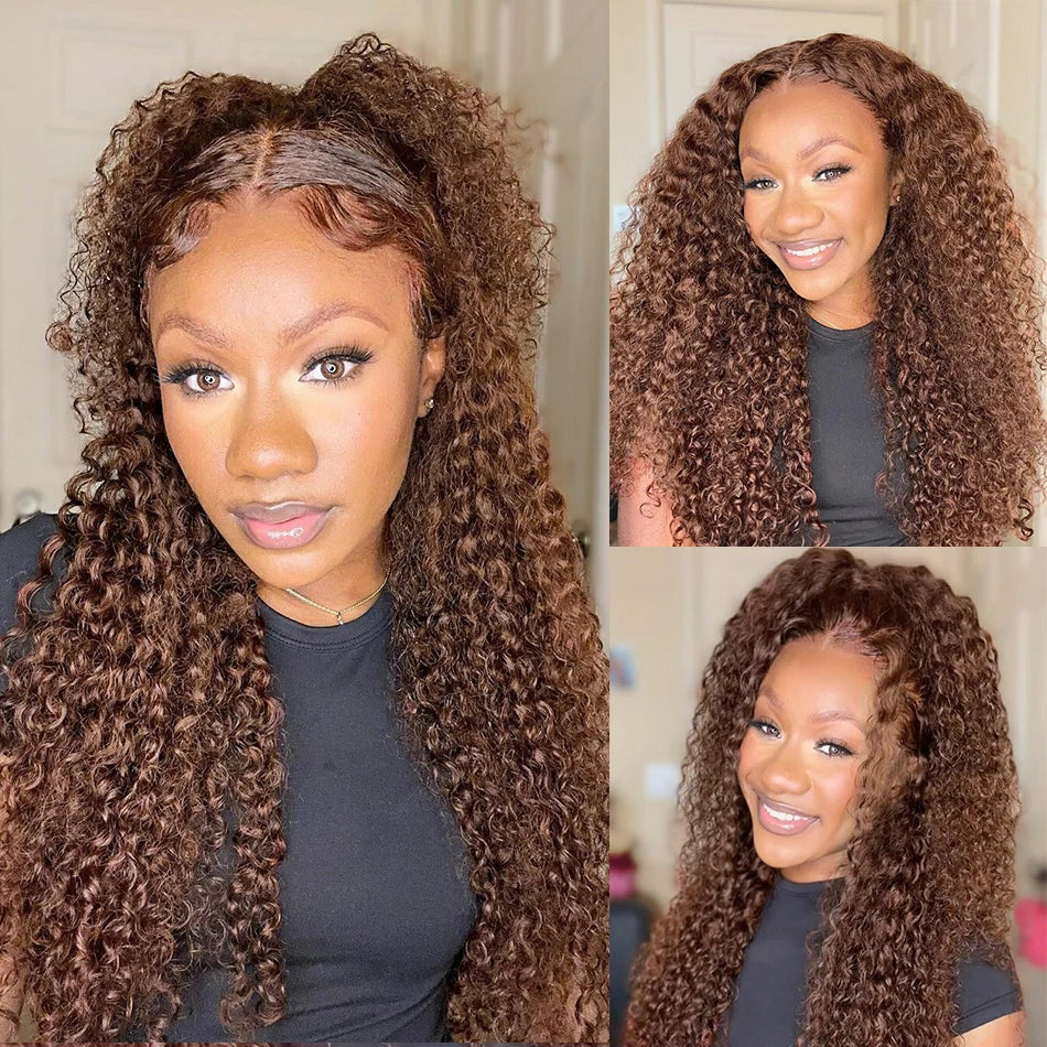 Chocolate Brown Curly Lace Front Human Hair Wigs 13x4 13x6 Brazilian Deep Wave Transparent HD Lace Frontal Wig 4x4 Glueless Wigs Shopifynow