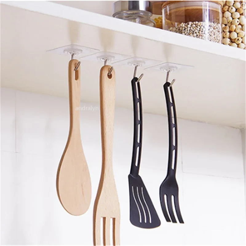 50pcs Transparent Stainless Steel Self-Adhesive Hooks Bathroom Towel Clothes Storage Sticker Hook Key Hangers Storage Holder Shopifynow