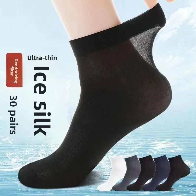 5pairs Men's Summer Ice Silk Crew Socks Breathable Moisture Wicking Anti Odor Business Casual Sports Socks Stockings Shopifynow