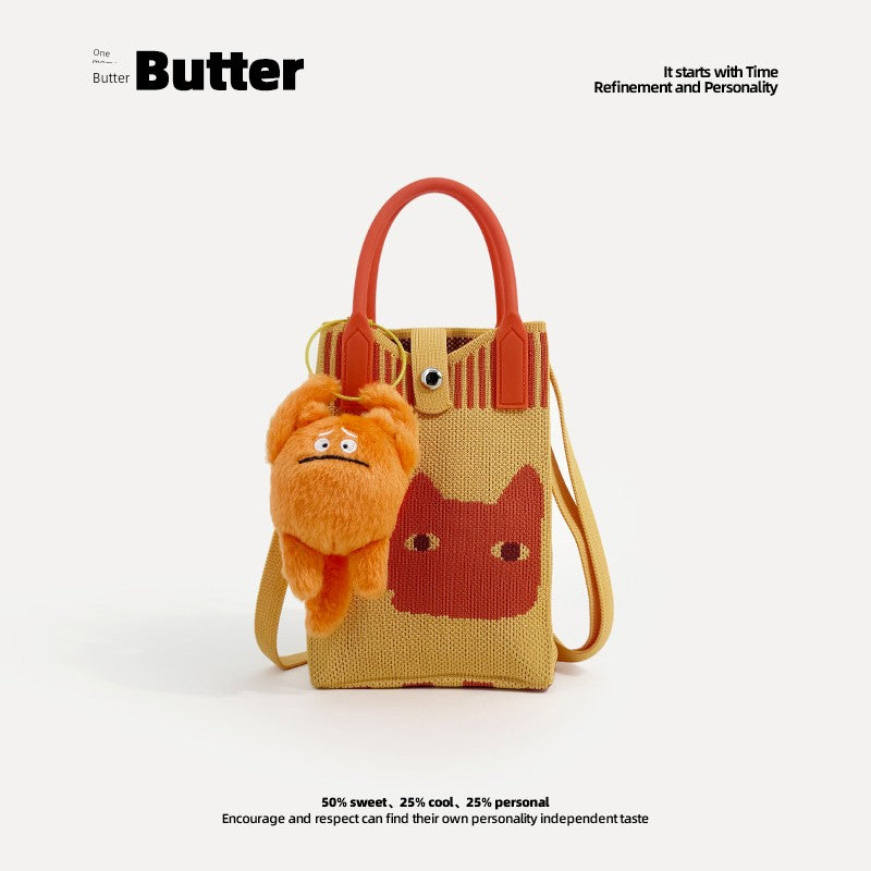 Butter Korean Style New Arrival Florals Cute Knitted Bag Versatile Handheld Mini Shoulder Adjustable Messenger Bag Coin Purse Shopifynow