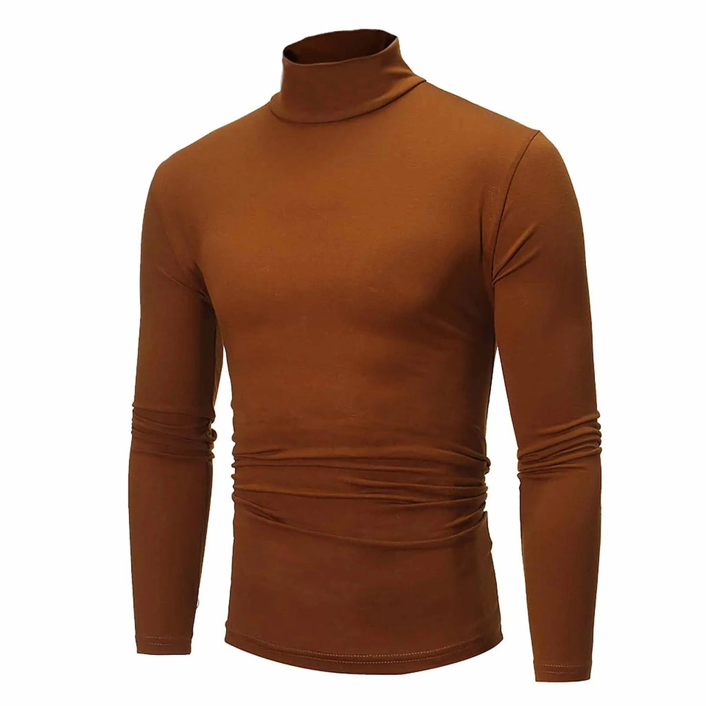 Basic Bottoming Plain T-Shirt Fashion Men'S Casual Slim Fit Basic Turtleneck High Collar Pullover Male Autumn Spring Thin Tops Shopifynow