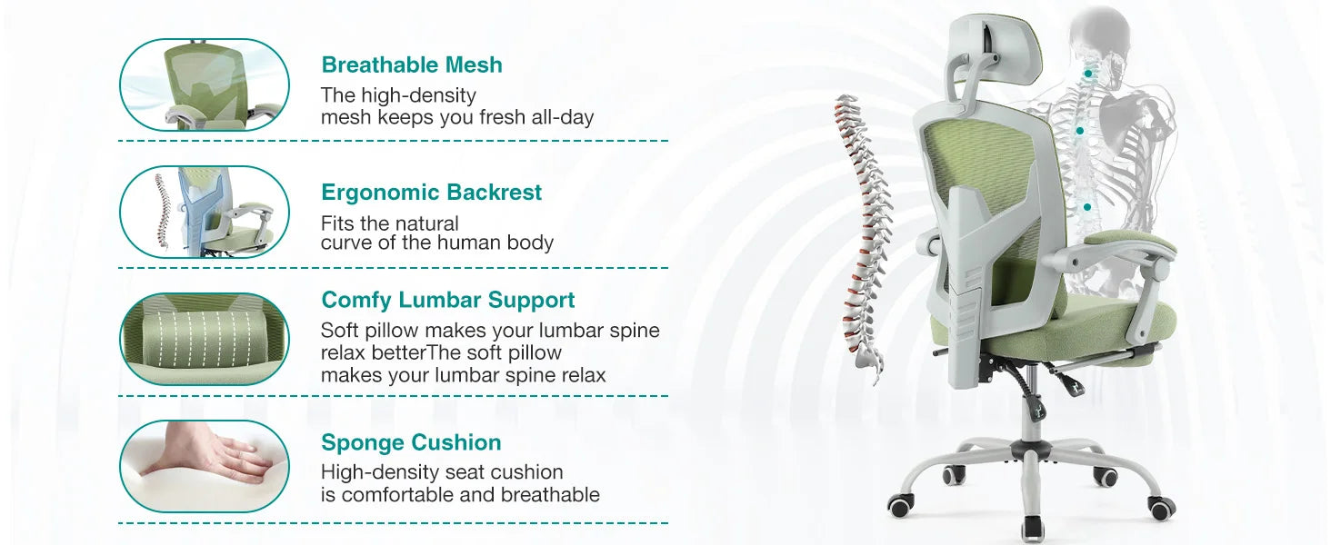 JHK Ergonomic Reclining High Back Mesh Living Room Rocking Gaming Chair Computer Desk Swivel Rolling  Lumbar Support Pillow Shopifynow