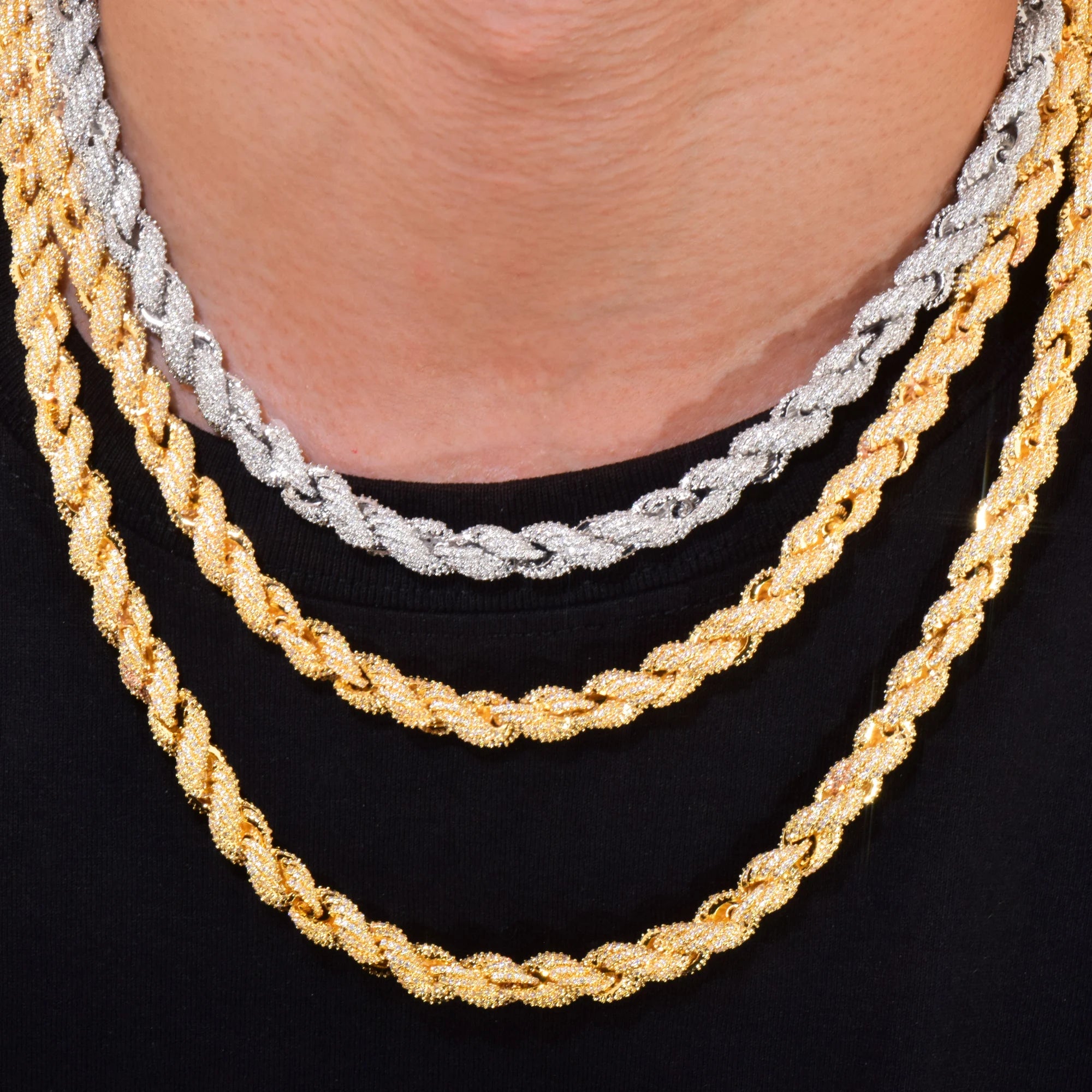 CUC 8mm Iced Out CZ Rope Chain Gold Color Iced Out Zirconia Men Hip Hop Necklace Link Fashion Punk Rapper Jewelry