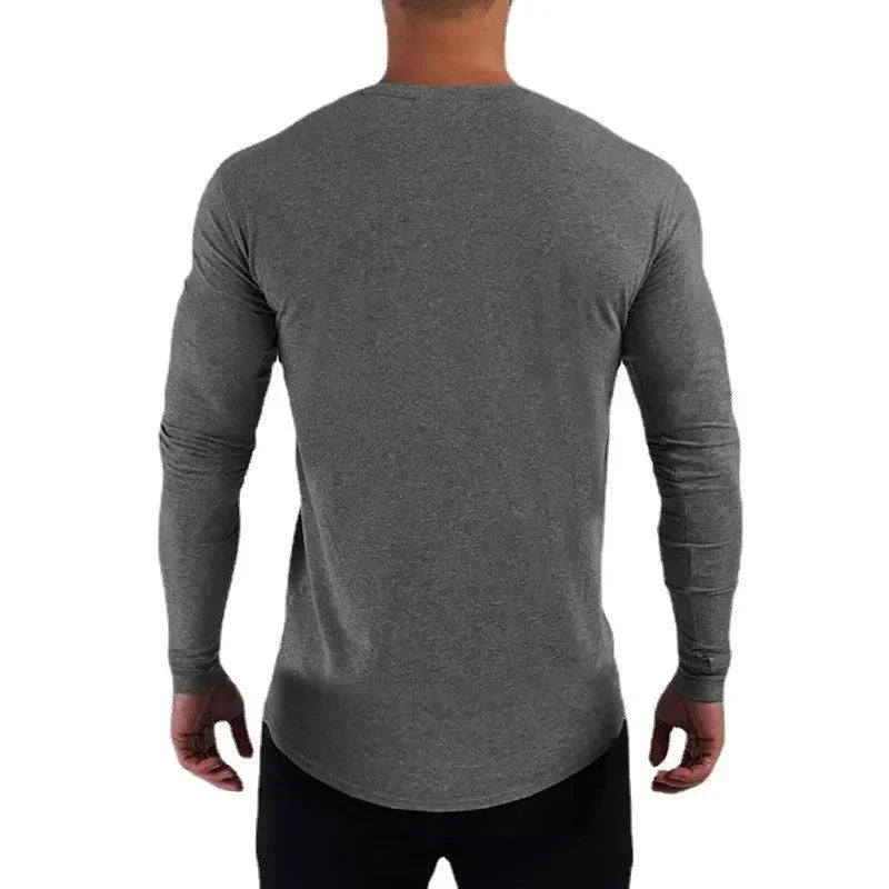 Plain Cotton Breathable Long Sleeve Clothing Gym Fitness Bodybuilding Sport T-shirts Mens Workout Casual Slim Fit Autumn Shirts Shopifynow