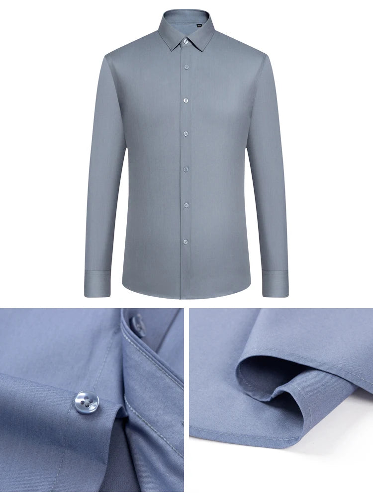 Men's Old Money Style Sleek Stretch Dress Shirt Regular Fit Solid Wrinkle-Free Long Sleeve Casual Business Button-up Shirts Shopifynow