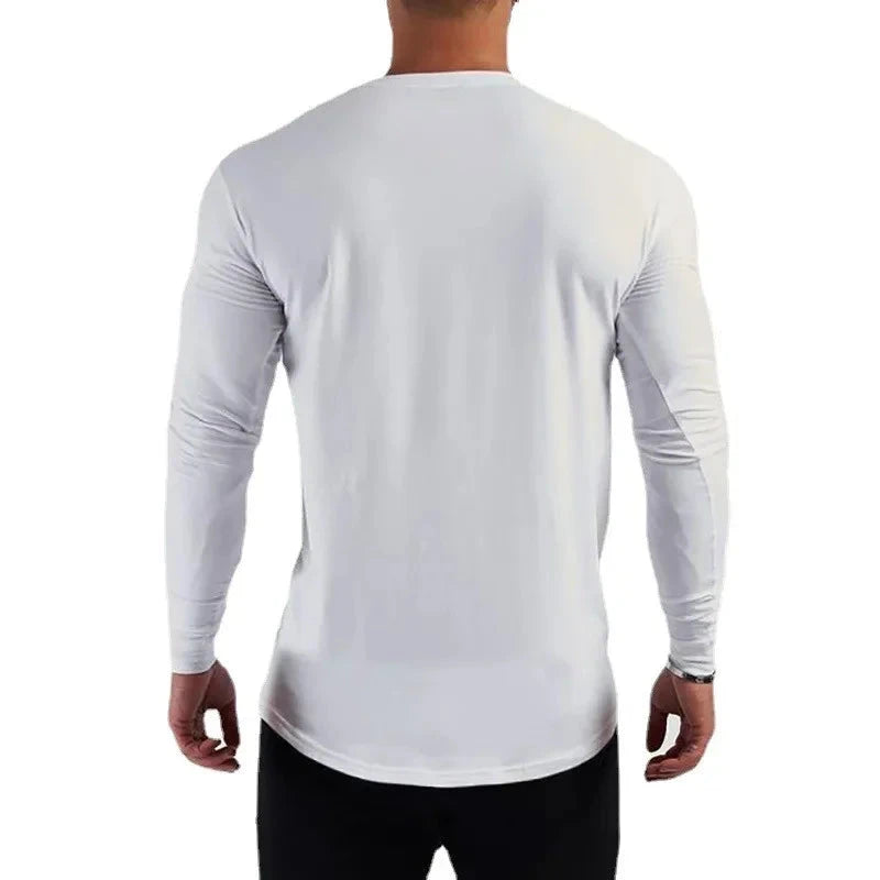 Plain Cotton Breathable Long Sleeve Clothing Gym Fitness Bodybuilding Sport T-shirts Mens Workout Casual Slim Fit Autumn Shirts Shopifynow
