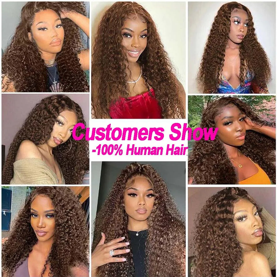 Chocolate Brown Curly Lace Front Human Hair Wigs 13x4 13x6 Brazilian Deep Wave Transparent HD Lace Frontal Wig 4x4 Glueless Wigs Shopifynow