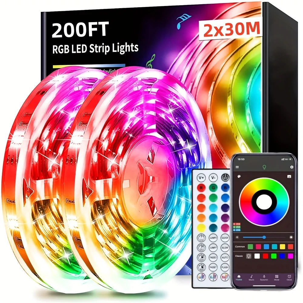 100ft led Strip Lights  Tape Lights with Remote Bluetooth Smart App 5050 RGB Color Changing Strip Lighting Bedroom Kitging Decor Shopifynow