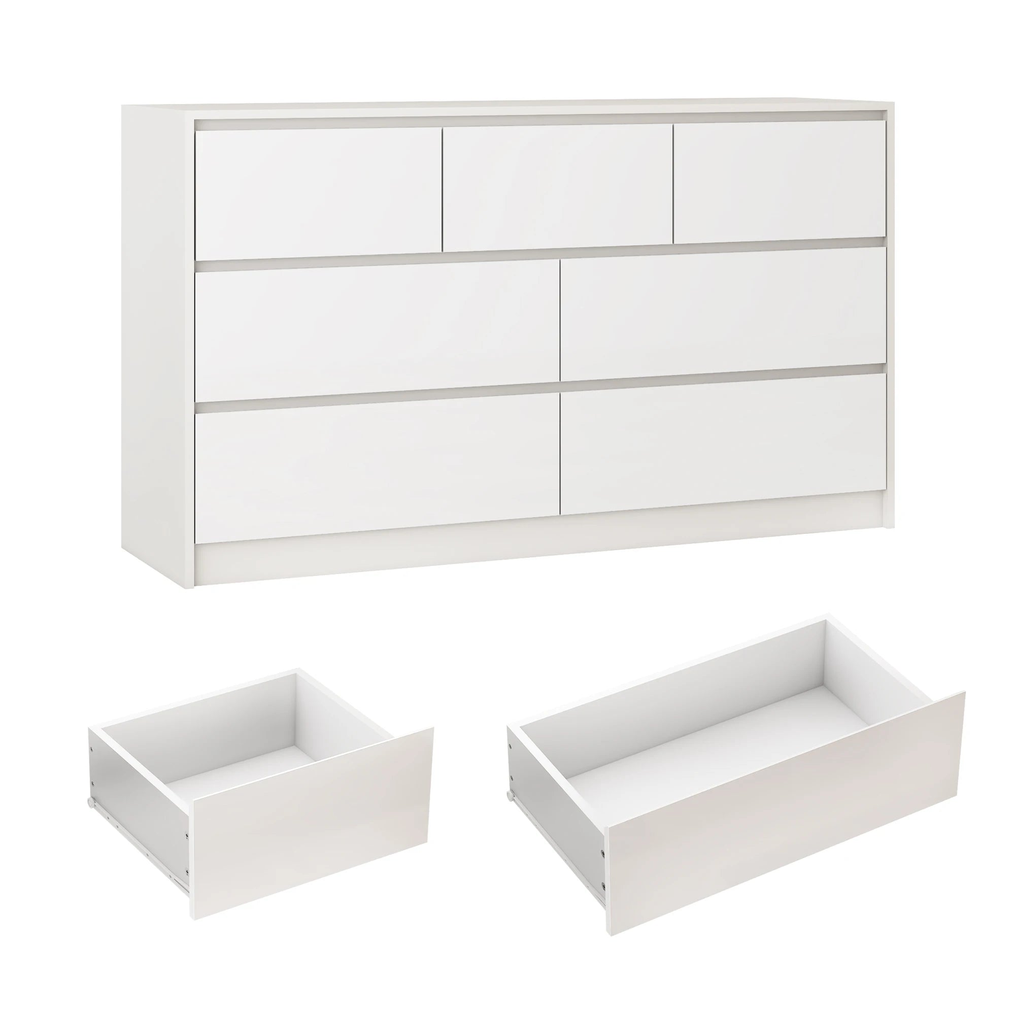 7 Drawer Dresser for Bedroom, 55 Inch Modern Dresser with High Gloss Drawers, Large Wood Chest of Drawer, White/Black Shopifynow