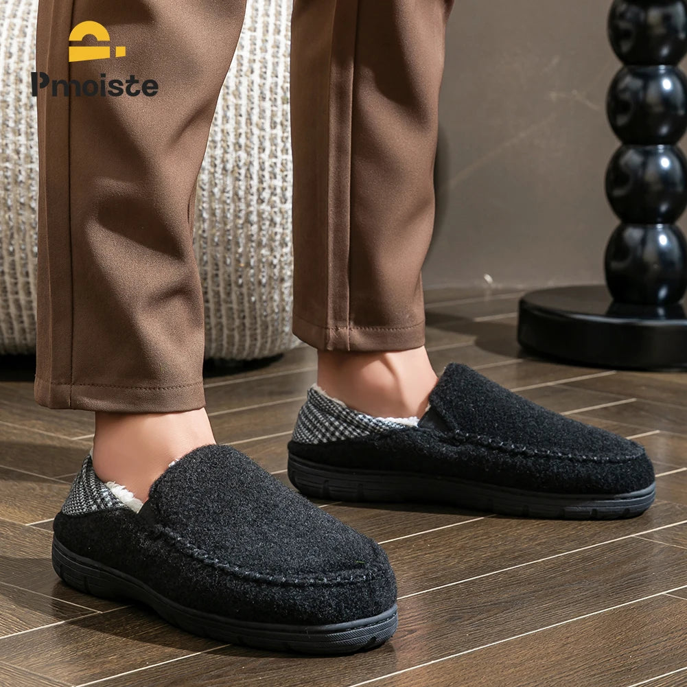Winter Slippers for men Mark Line Sole Comfortable Felt Warm Non Slip Soft Memory Foam Cushion House Shoes Shopifynow