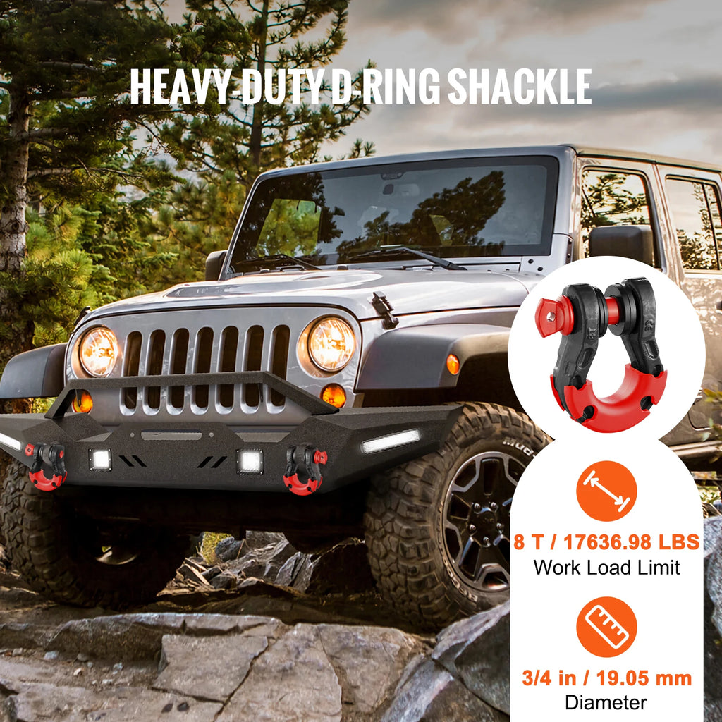SucceBuy 2pcs 3/4" D-Ring Shackle U-Hook Loop Shackles with 7/8" Pin Isolators & Washers for Jeep Off Road Vehicle Recovery Shopifynow