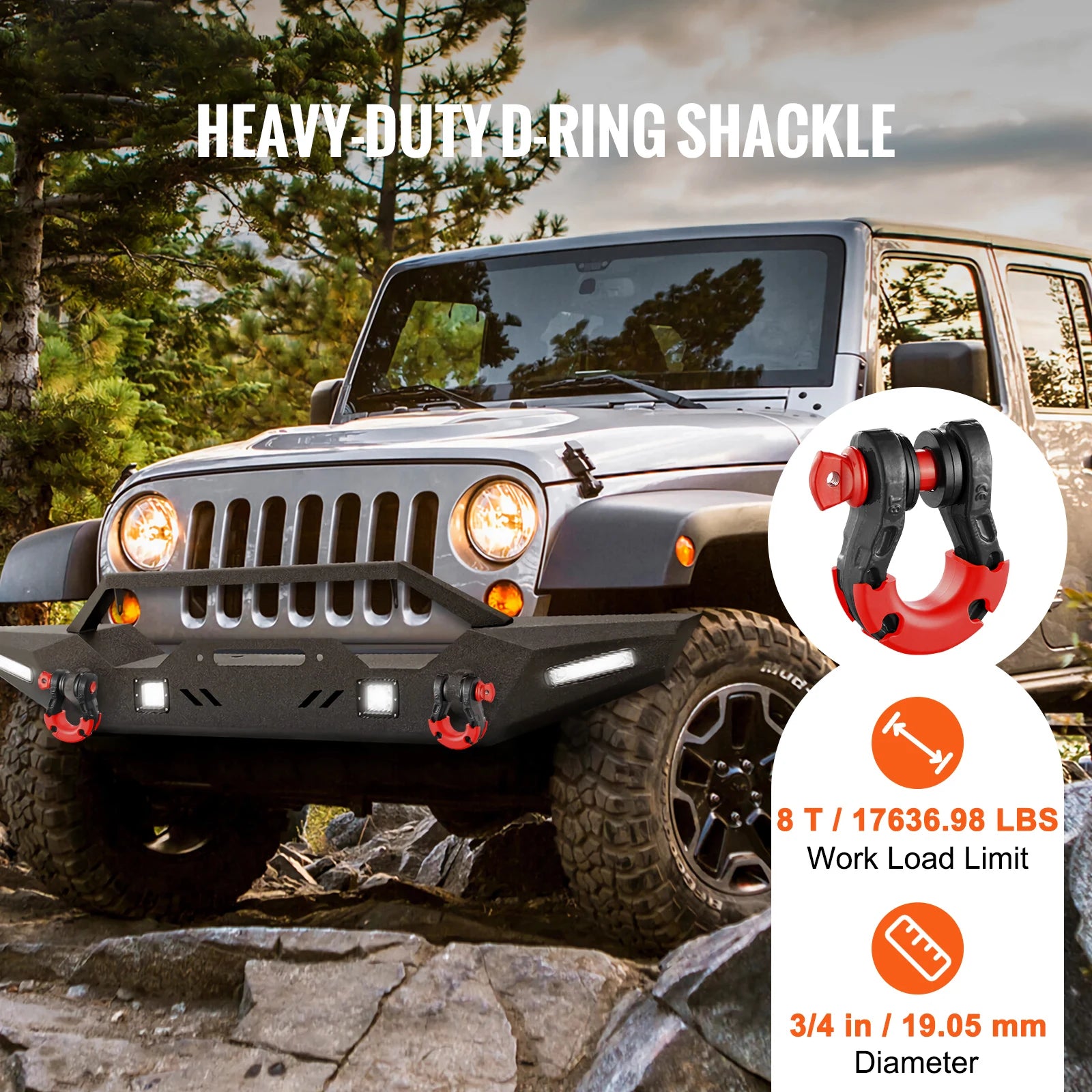 SucceBuy 2pcs 3/4" D-Ring Shackle U-Hook Loop Shackles with 7/8" Pin Isolators & Washers for Jeep Off Road Vehicle Recovery Shopifynow