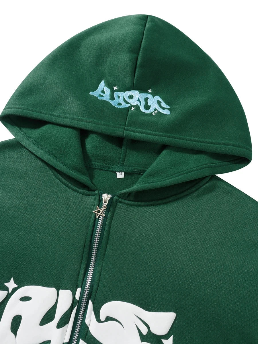 Men Women Hoodie Long Sleeve Letters Print Zipper Closure Sweatshirt Jacket with Pockets Shopifynow