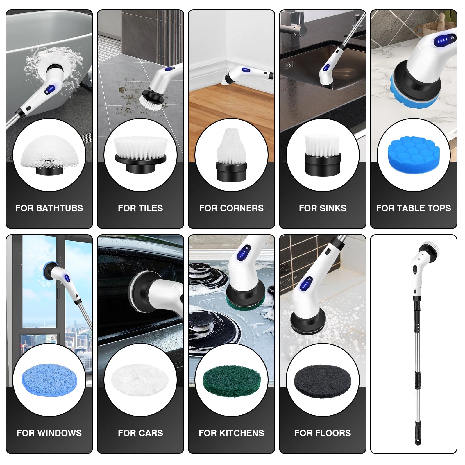 DayPlus Cordless Electric Cleaning Brush 10-in-1 Multifunctional Spin Scrubber Kitchen Bathroom Cleaning Brush Rotary Cleaner - Shopifynow