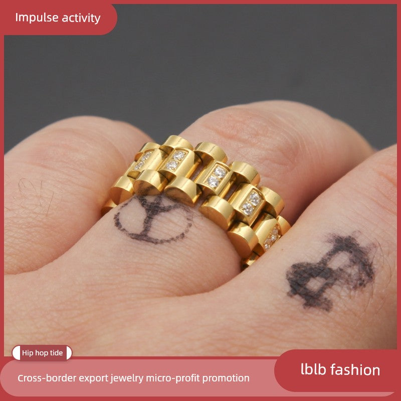 INS Street Hip-Hop Misae Same Style Stylish Minimalist Retro Titanium Steel Watch Tank Chain 18K Domineering Ring Men's Fashion Shopifynow