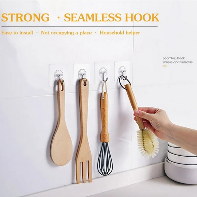 50pcs Transparent Stainless Steel Self-Adhesive Hooks Bathroom Towel Clothes Storage Sticker Hook Key Hangers Storage Holder Shopifynow
