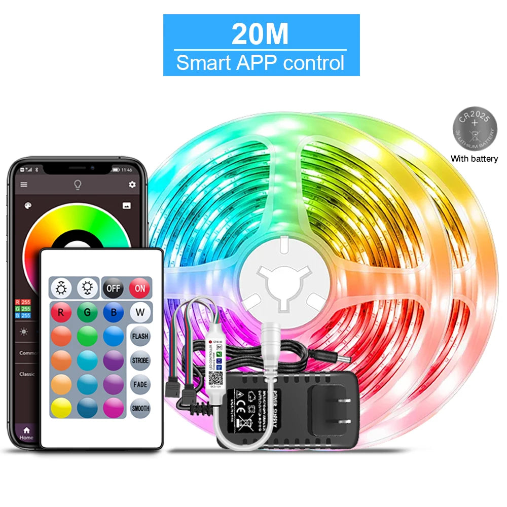 Led Lights for Bedroom 5050 RGB Strip Music Sync Color Changing With Remote and App Control Strips Room Home TV Party Decoration Shopifynow