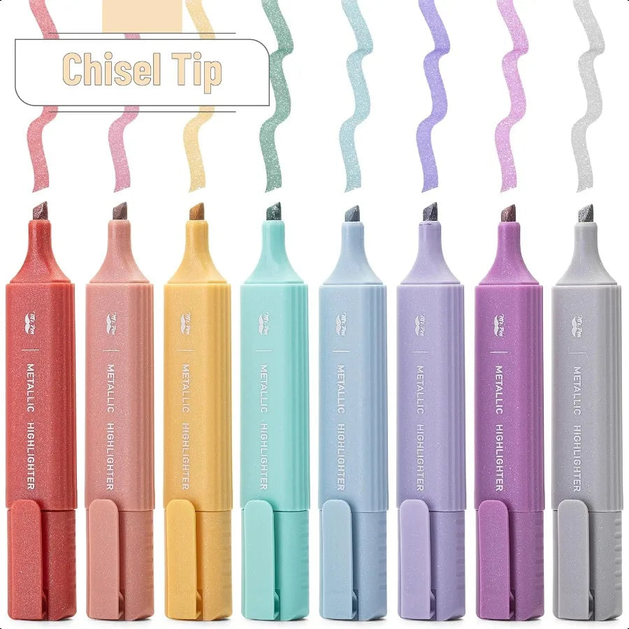 Glitter Highlighters 8Pack Metallic Colors Chisel Tip Aesthetic Highlighters Cute Highlighters for School Highlighters Aestheti