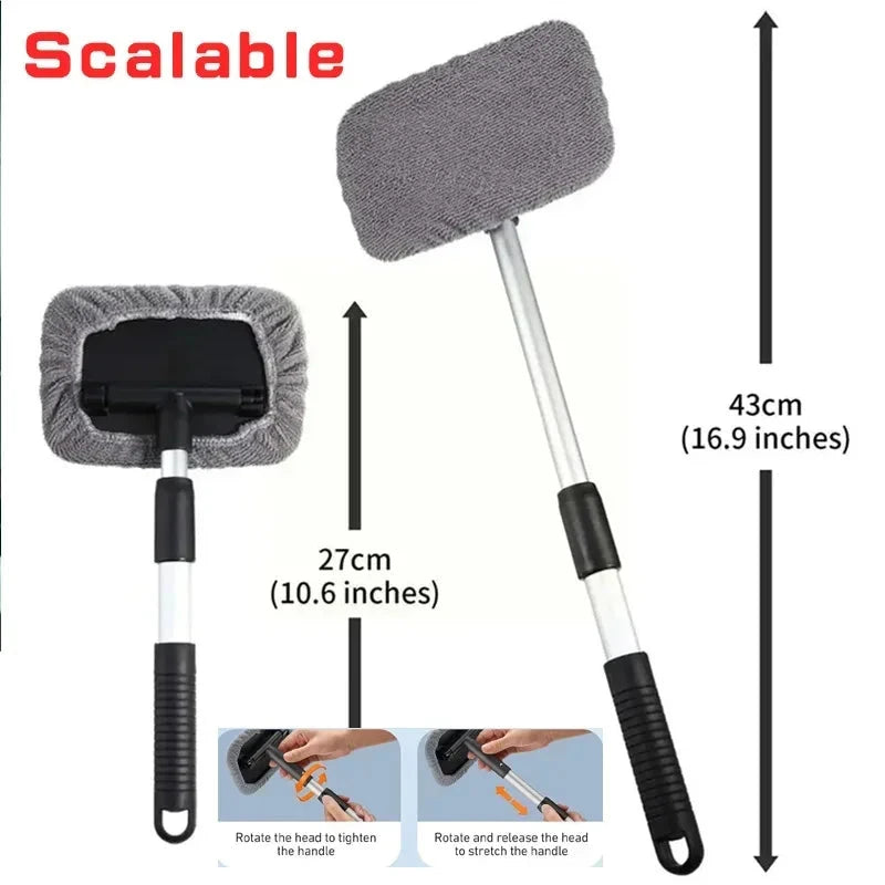 Car Window Cleaner Brush Windshield Cleaner Microfiber Cloth Cleaning Tool with Handle Interior Exterior Auto Glass Wiper Shopifynow
