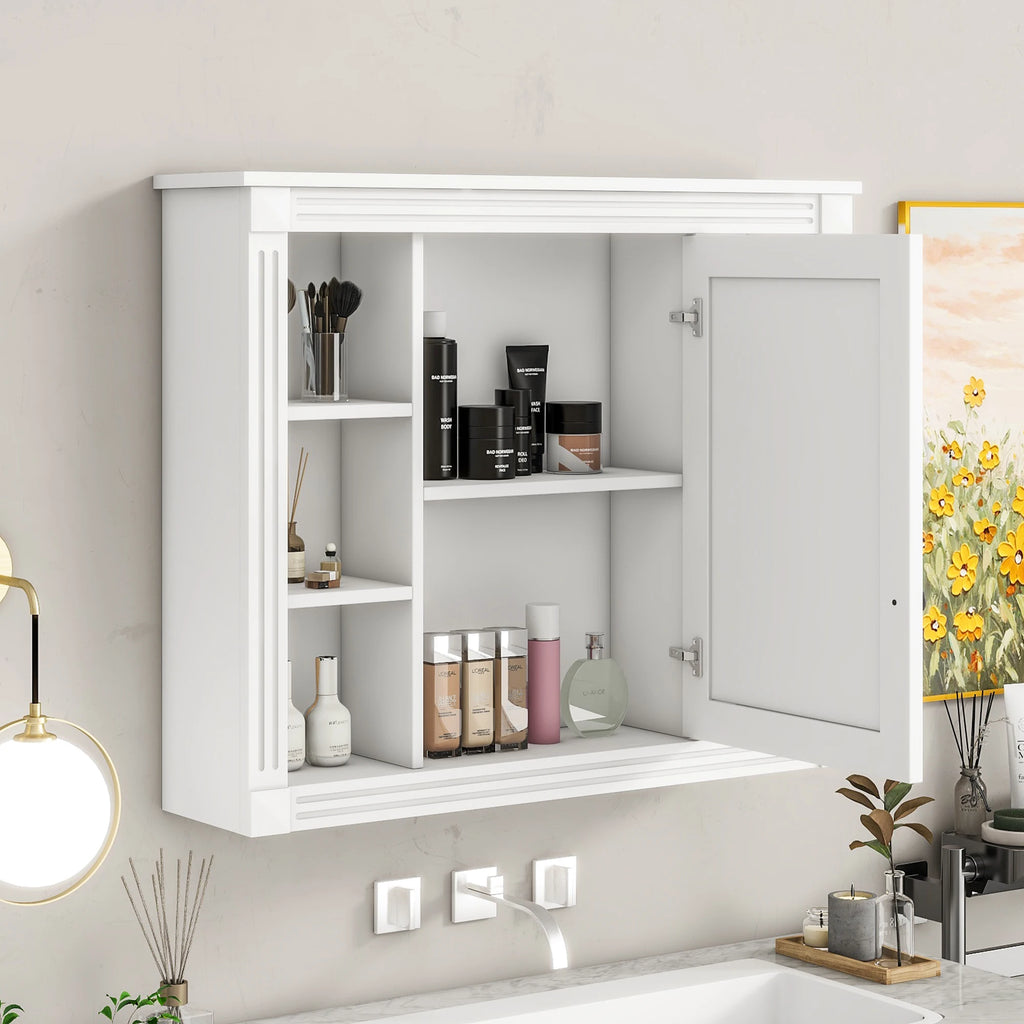 35'' x 28'' Wall Mounted Bathroom Storage Cabinet, Modern Bathroom Wall Cabinet with 6 Open Shelves And Mirror