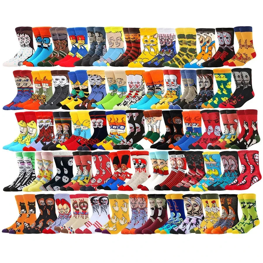 10Pairs Unisex Cartoon Anime Socks Christmas  Halloween Skull Hip Hop Street Fashion Elements Novelty Funny Casual Crew Socks Shopifynow