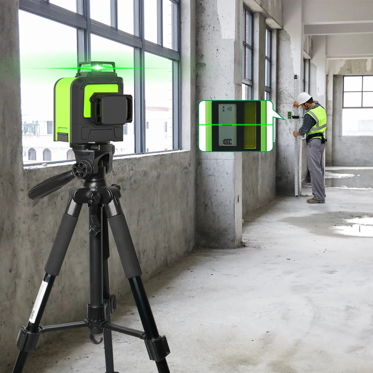 Huepar 903CG Set 12 3D Cross Lines Laser Level Osram Green Laser Beam Self-Leveling 360 Vertical Horizontal with Receiver Tripod - Shopifynow