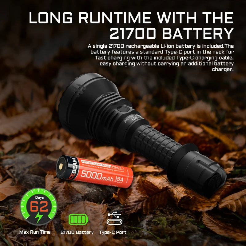 ACEBEAM L19 2.0 Hunting Flashlight 2200 Lumens 1184 Yards Long-Rang Rechargeable Flashlight for Night Hunting - Shopifynow