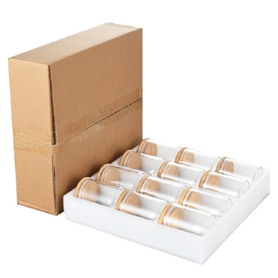 12pcs/set Airtight Glass Storage Jar with Bamboo Lid for Tea,Coffee,Sugar Portable and Transparent Container for Home Kitchen Shopifynow