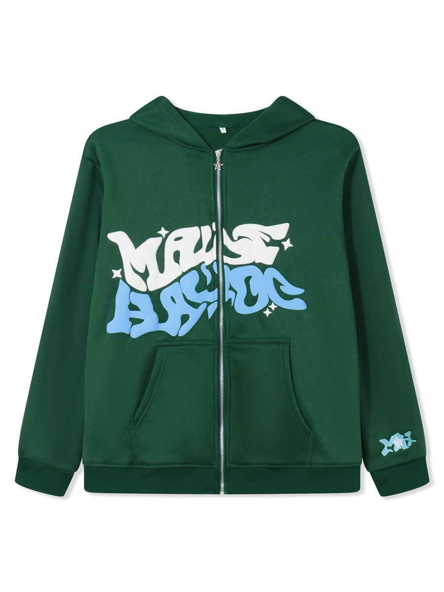 Men Women Hoodie Long Sleeve Letters Print Zipper Closure Sweatshirt Jacket with Pockets Shopifynow