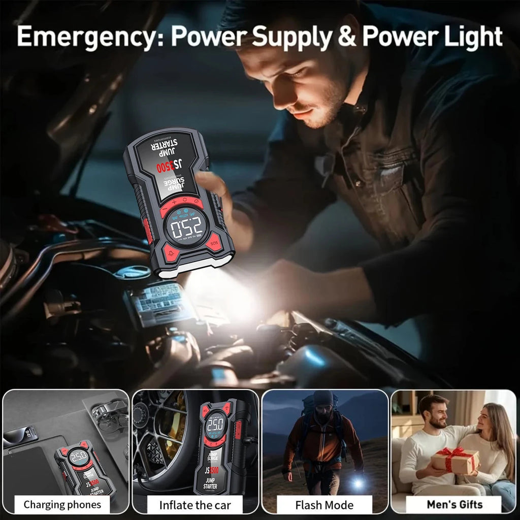 5-in-1 Multifunctional Air Pump Jump Starter with Air Compressor 3000A Peak/150PSI Battery Jump Starter Digital Tire Inflator Shopifynow