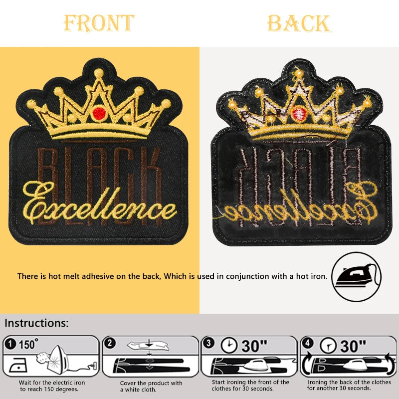 5Pcs Embroidered Black Crown Patches, Ironing Women's Embroider Badges Appliques, Used for Girls' Hat Decoration DIY Decorations for Clothes, Jackets, Pants Shopifynow